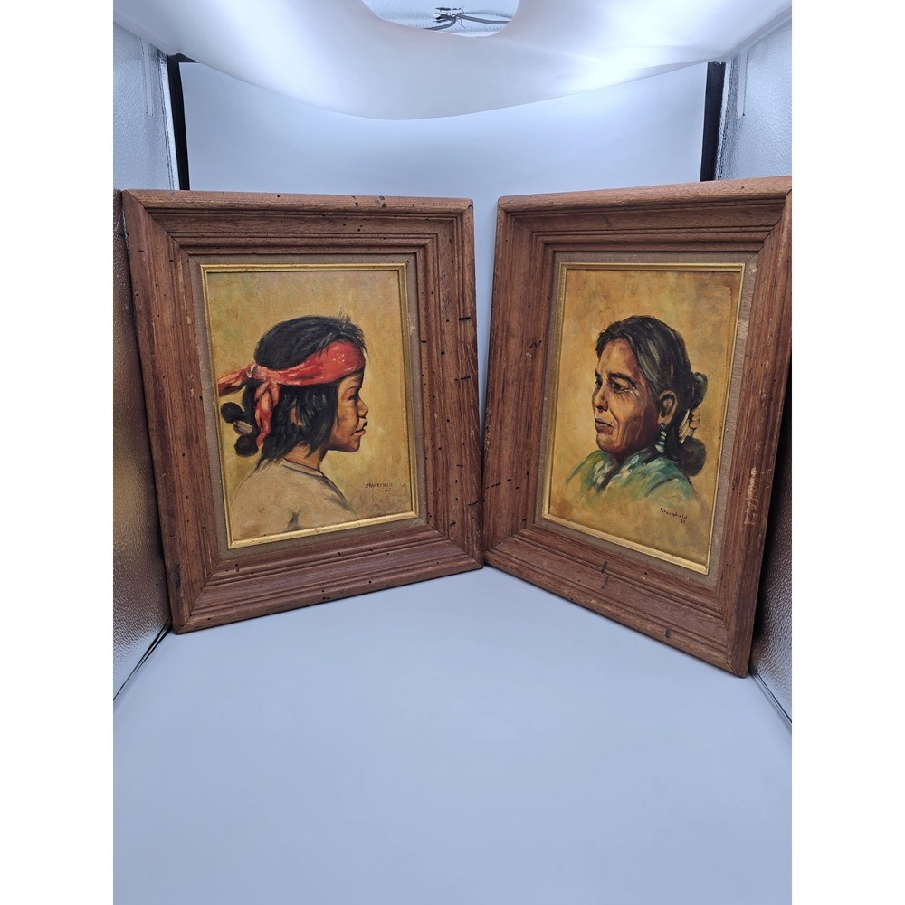 1962 Stansfield Oil‎ Paintings Navajo Mother And Child, Worm Wood Frame, Large